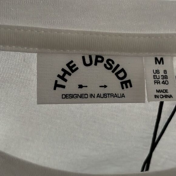 The Upside Women’s Long Sleeve White Top with Multi Color Arm Stripes - Picture 7 of 7